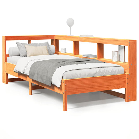 Massivholzbett mit Regal ohne Matratze Wachsbraun 90x200 cm