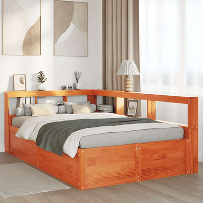 Massivholzbett mit Regal ohne Matratze Wachsbraun 140x190 cm