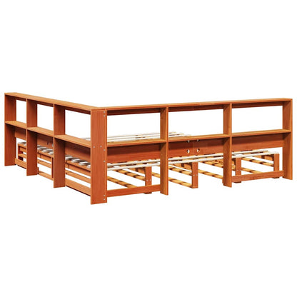 Massivholzbett mit Regal ohne Matratze Wachsbraun 200x200 cm