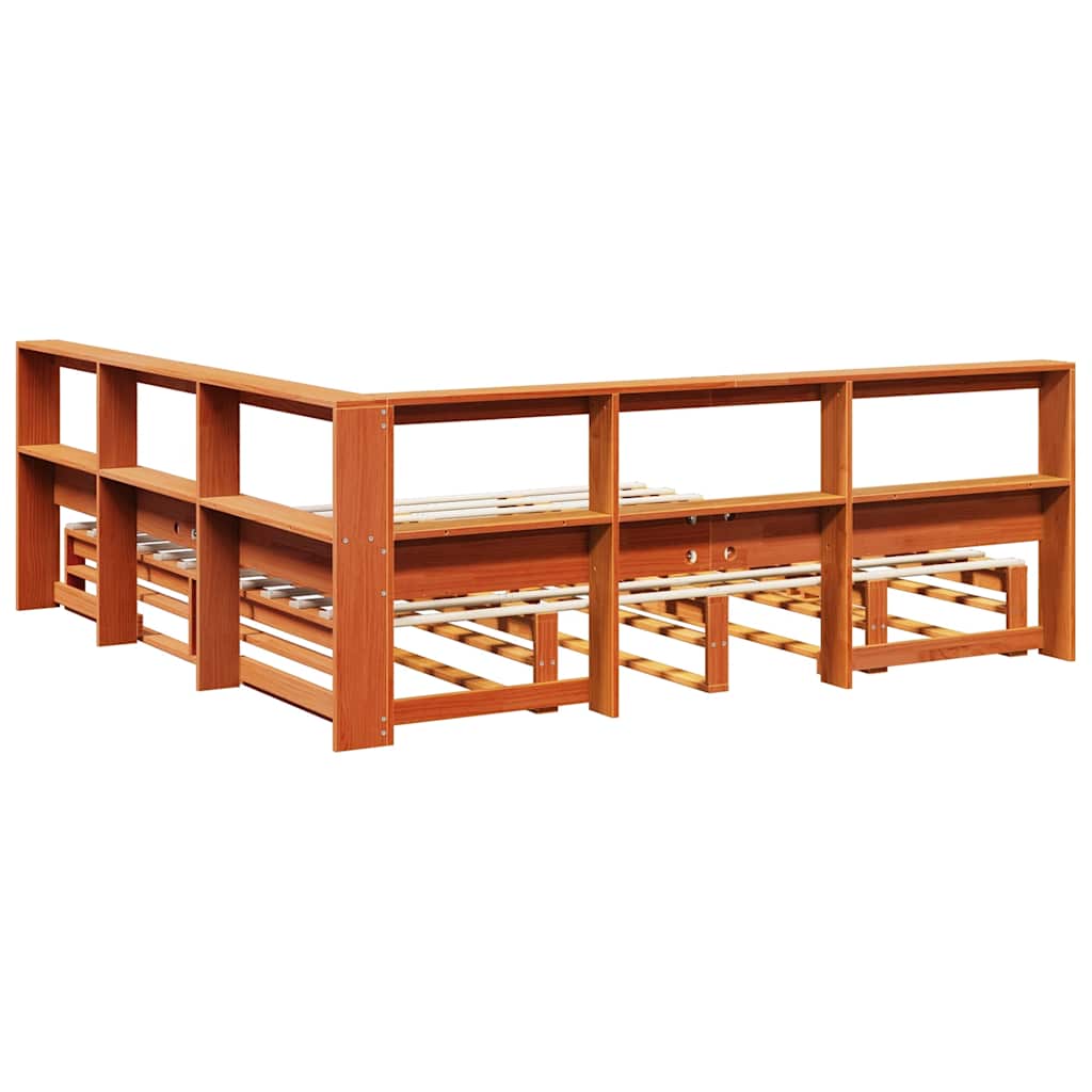 Massivholzbett mit Regal ohne Matratze Wachsbraun 180x200 cm