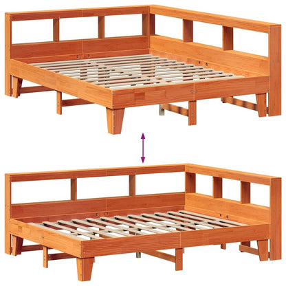 Massivholzbett mit Regal ohne Matratze Wachsbraun 140x200 cm