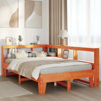 Massivholzbett mit Regal ohne Matratze Wachsbraun 120x200 cm