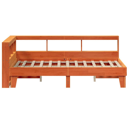 Massivholzbett mit Regal ohne Matratze Wachsbraun 120x200 cm