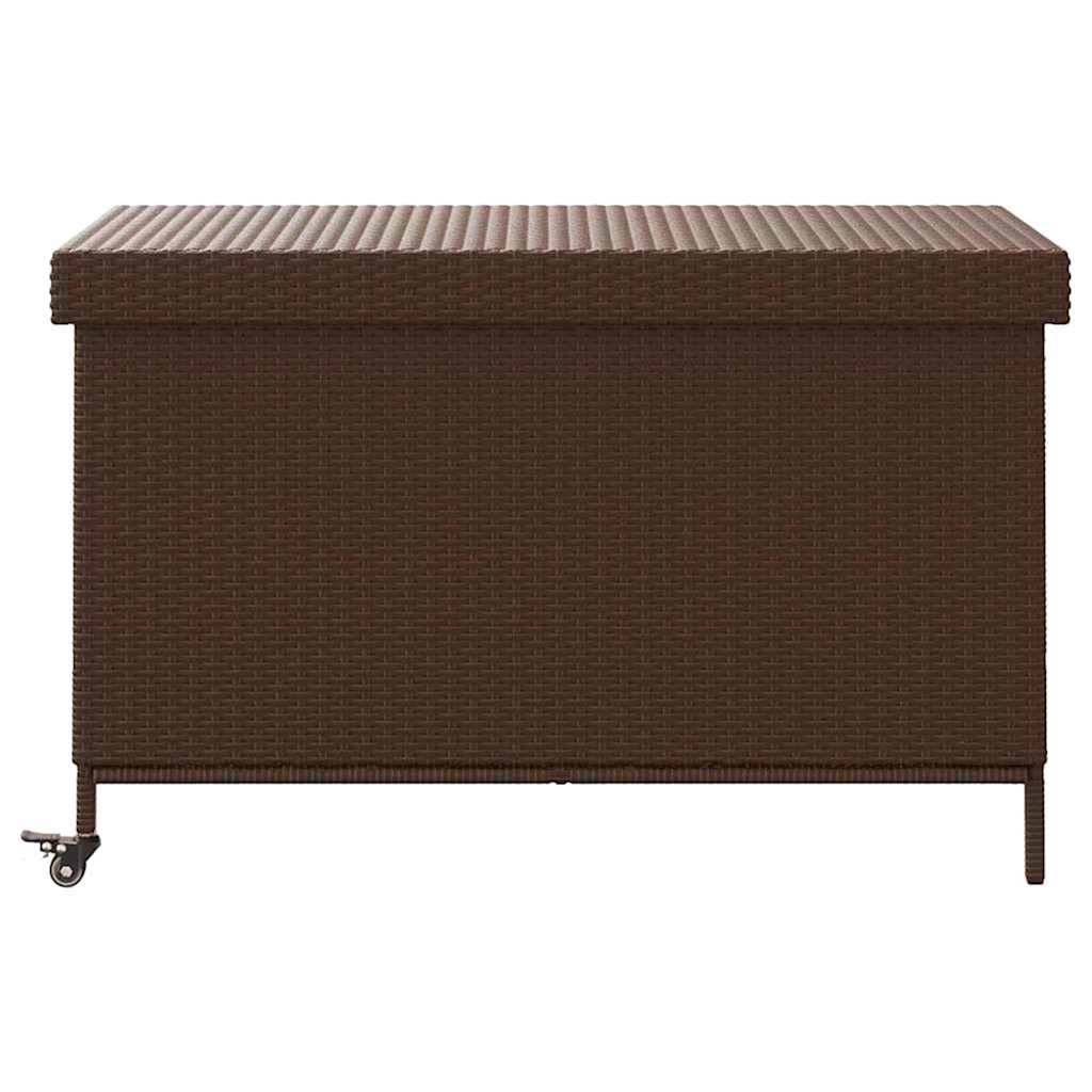 Gartentruhe mit Rollen Braun 110x55x73 cm Poly Rattan