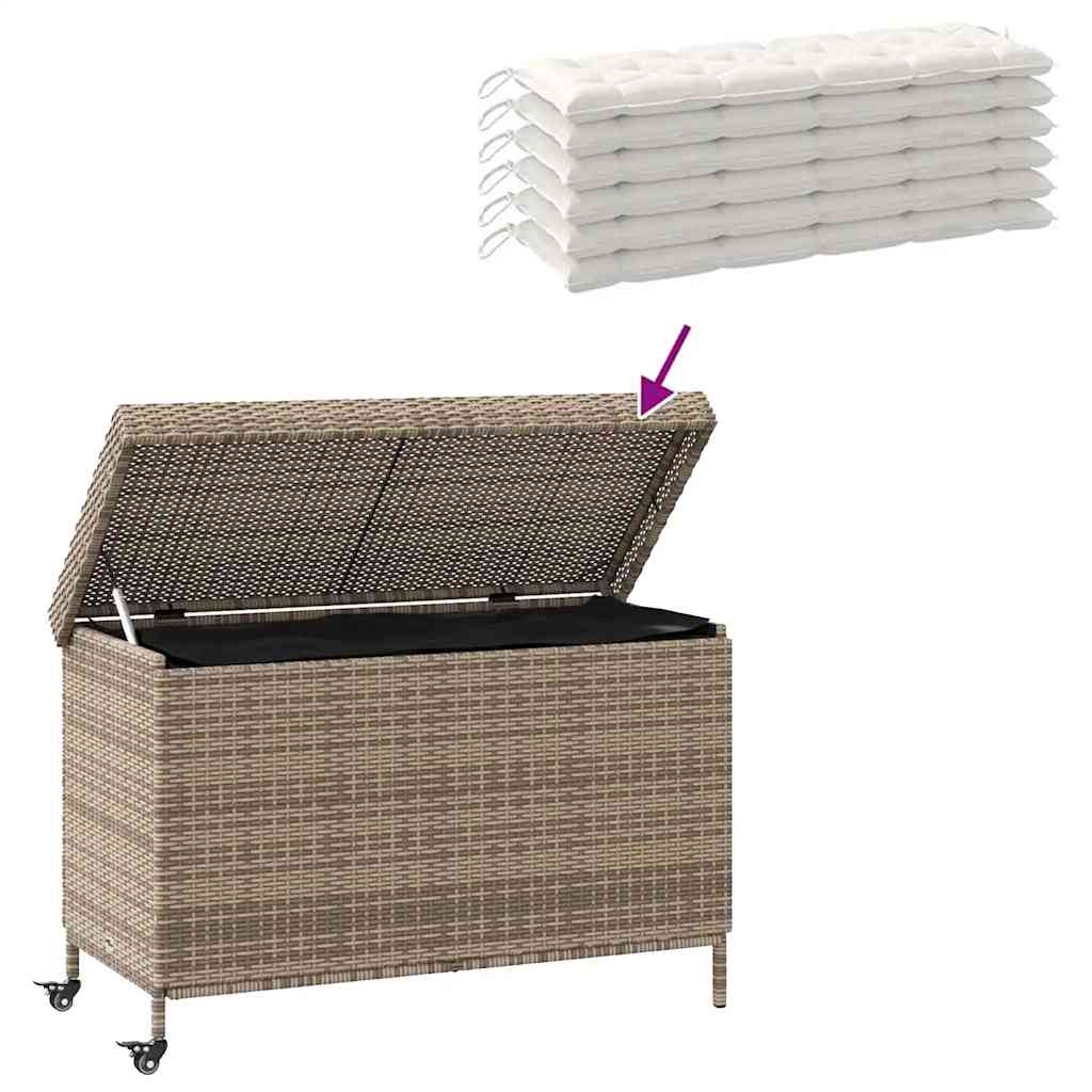 Gartentruhe mit Rollen Grau 110x55x73 cm Poly Rattan