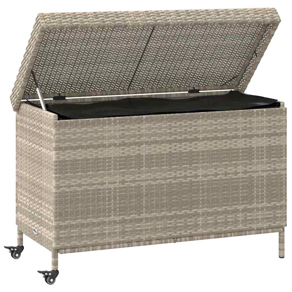 Gartentruhe mit Rollen Hellgrau 110x55x73 cm Poly Rattan