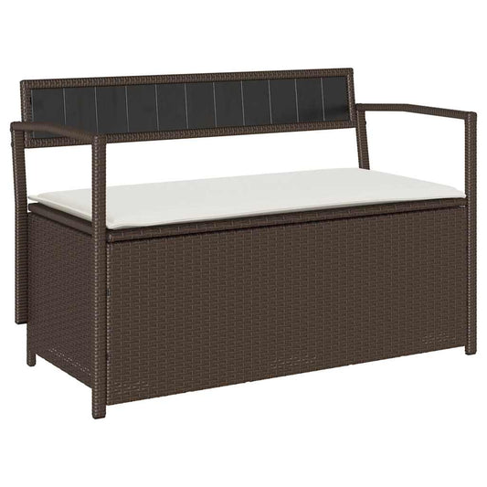 Gartenbank mit Stauraum und Kissen Braun Poly Rattan