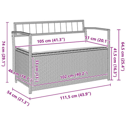 Gartenbank mit Stauraum und Kissen Beige Poly Rattan