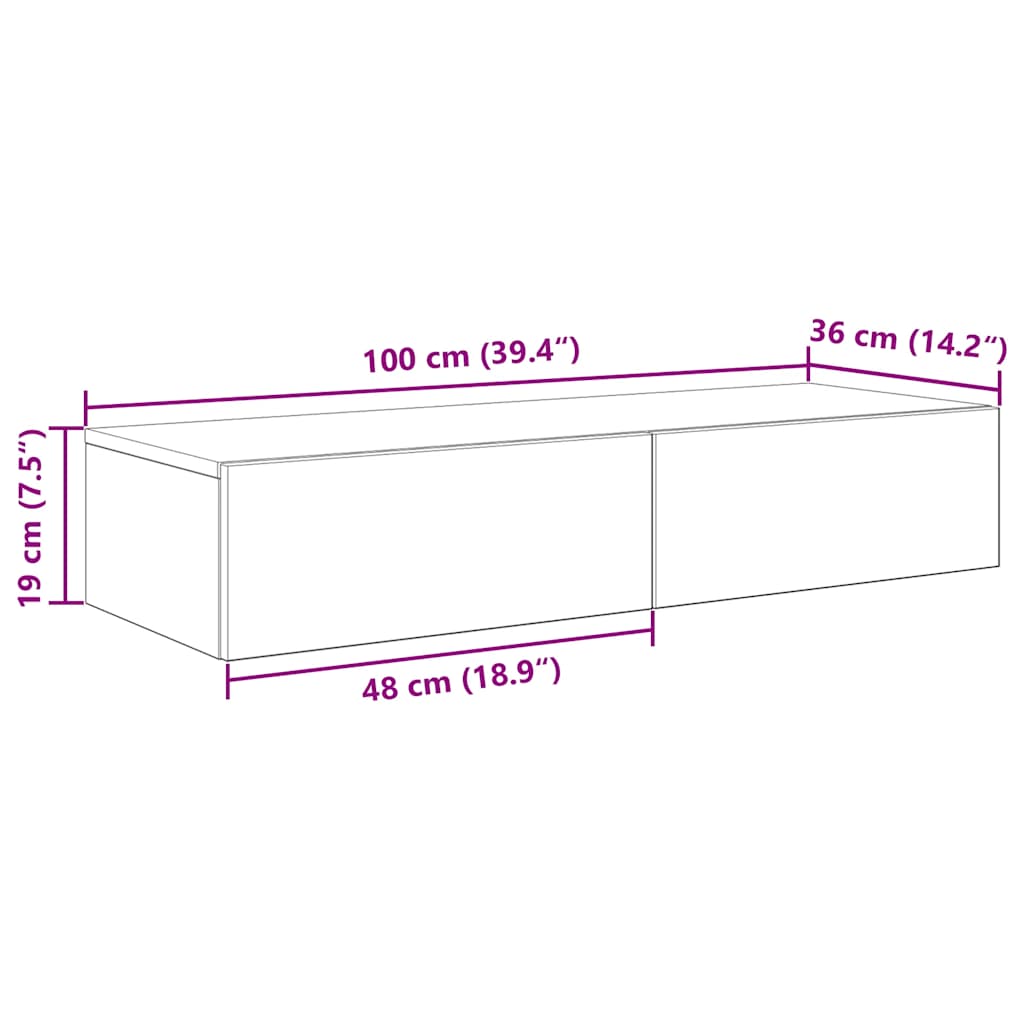 Wandregal mit Schubladen Braun Eiche 100x36x19 cm Holzwerkstoff