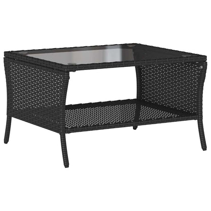 Gartensofa 2-Sitzer mit Kissen & Tisch Schwarz Poly Rattan