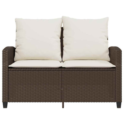 Gartensofa 2-Sitzer mit Kissen & Tisch Braun Poly Rattan