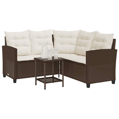 Gartensofa in L-Form mit Tisch und Kissen Braun Poly Rattan