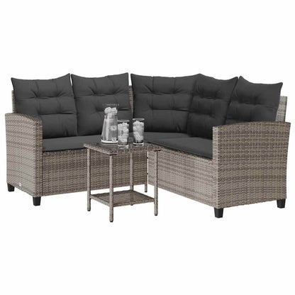 Gartensofa in L-Form mit Tisch und Kissen Grau Poly Rattan