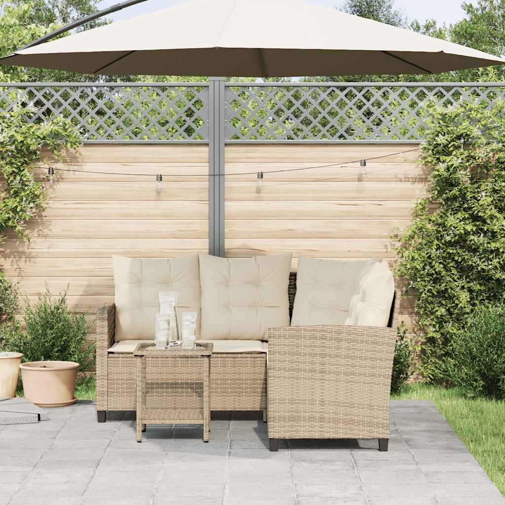 Gartensofa in L-Form mit Tisch und Kissen Beige Poly Rattan