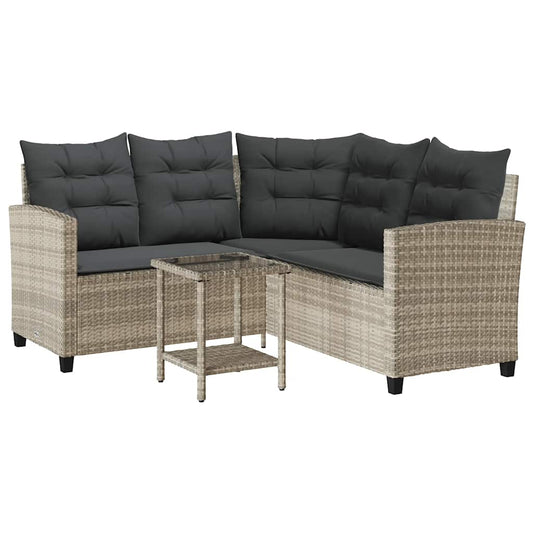 Gartensofa in L-Form mit Tisch und Kissen Hellgrau Poly Rattan