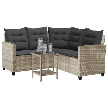 Gartensofa in L-Form mit Tisch und Kissen Hellgrau Poly Rattan