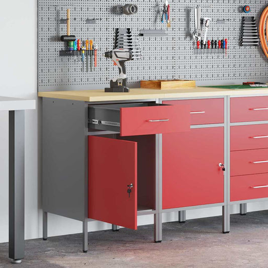 Werkbank mit Schubladen 2 pcs Rot und Grau 100 x 55 x 85 cm