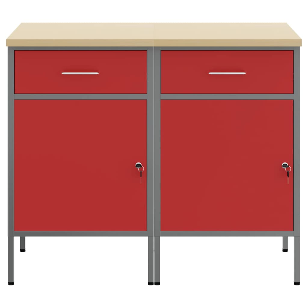 Werkbank mit Schubladen 2 pcs Rot und Grau 100 x 55 x 85 cm