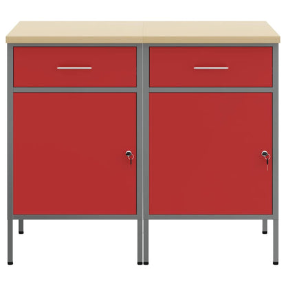 Werkbank mit Schubladen 2 pcs Rot und Grau 100 x 55 x 85 cm