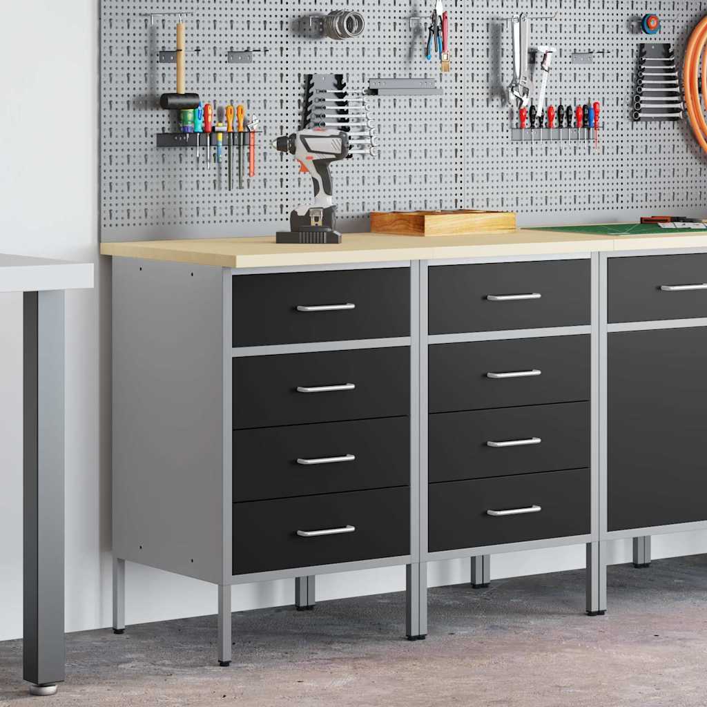 Werkbank mit Schubladen 2 pcs Schwarz und Grau 100 x 55 x 85 cm