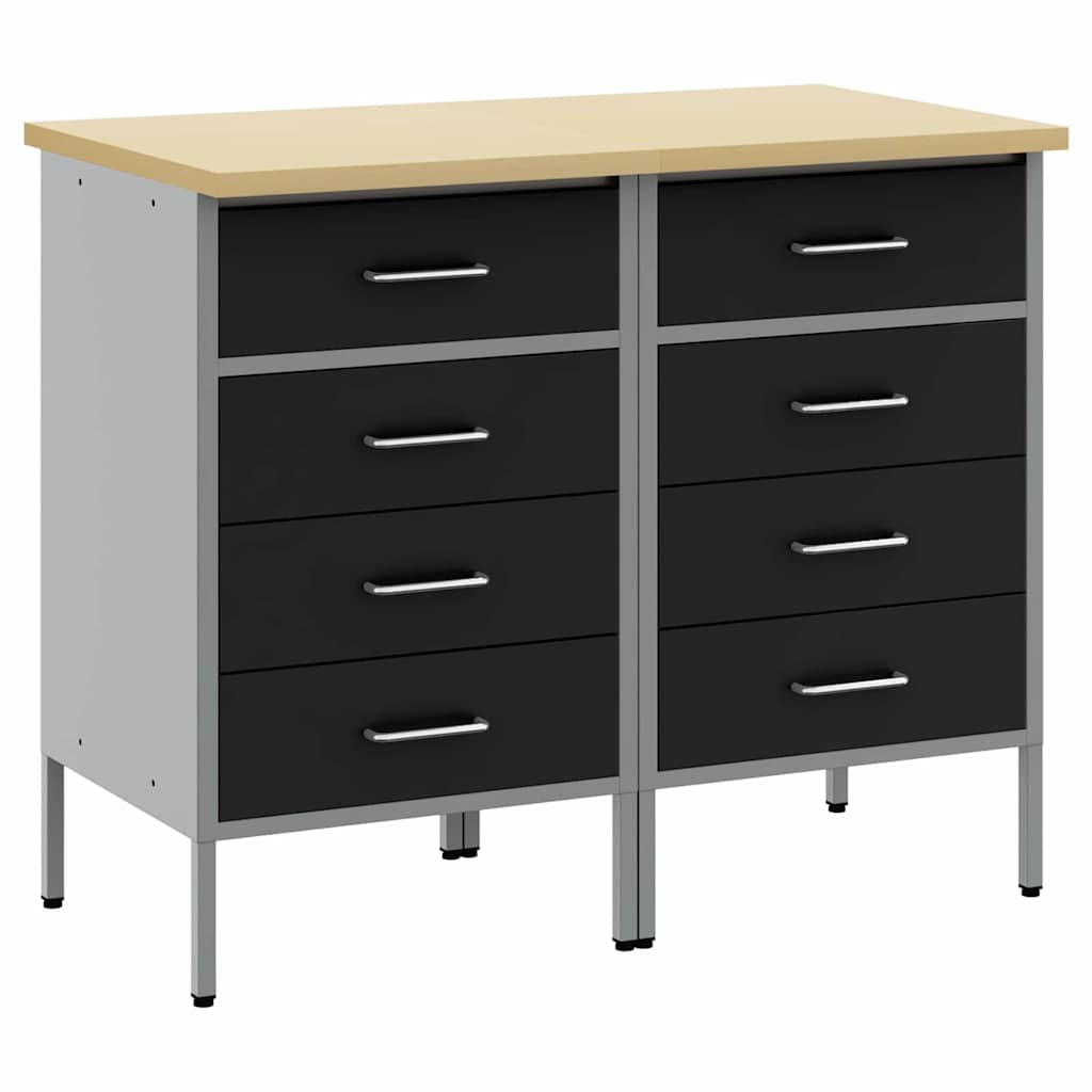 Werkbank mit Schubladen 2 pcs Schwarz und Grau 100 x 55 x 85 cm