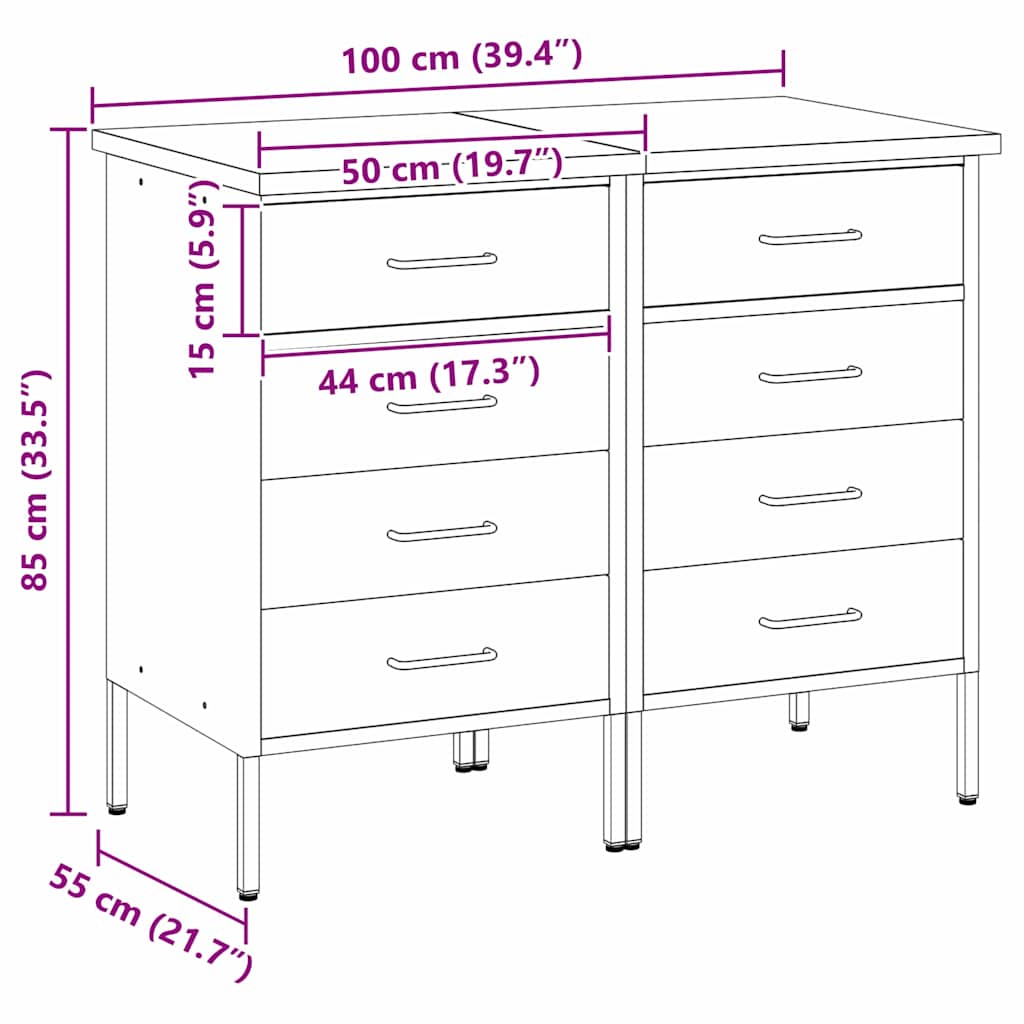 Werkbank mit Schubladen 2 pcs Schwarz und Grau 100 x 55 x 85 cm