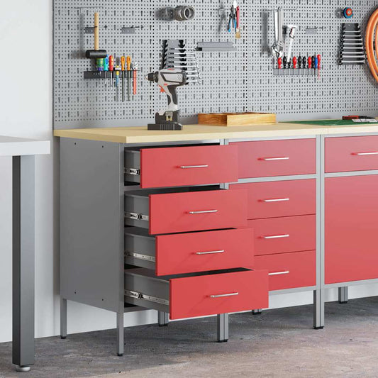 Werkbank mit Schubladen 2 pcs Rot und Grau 100 x 55 x 85 cm