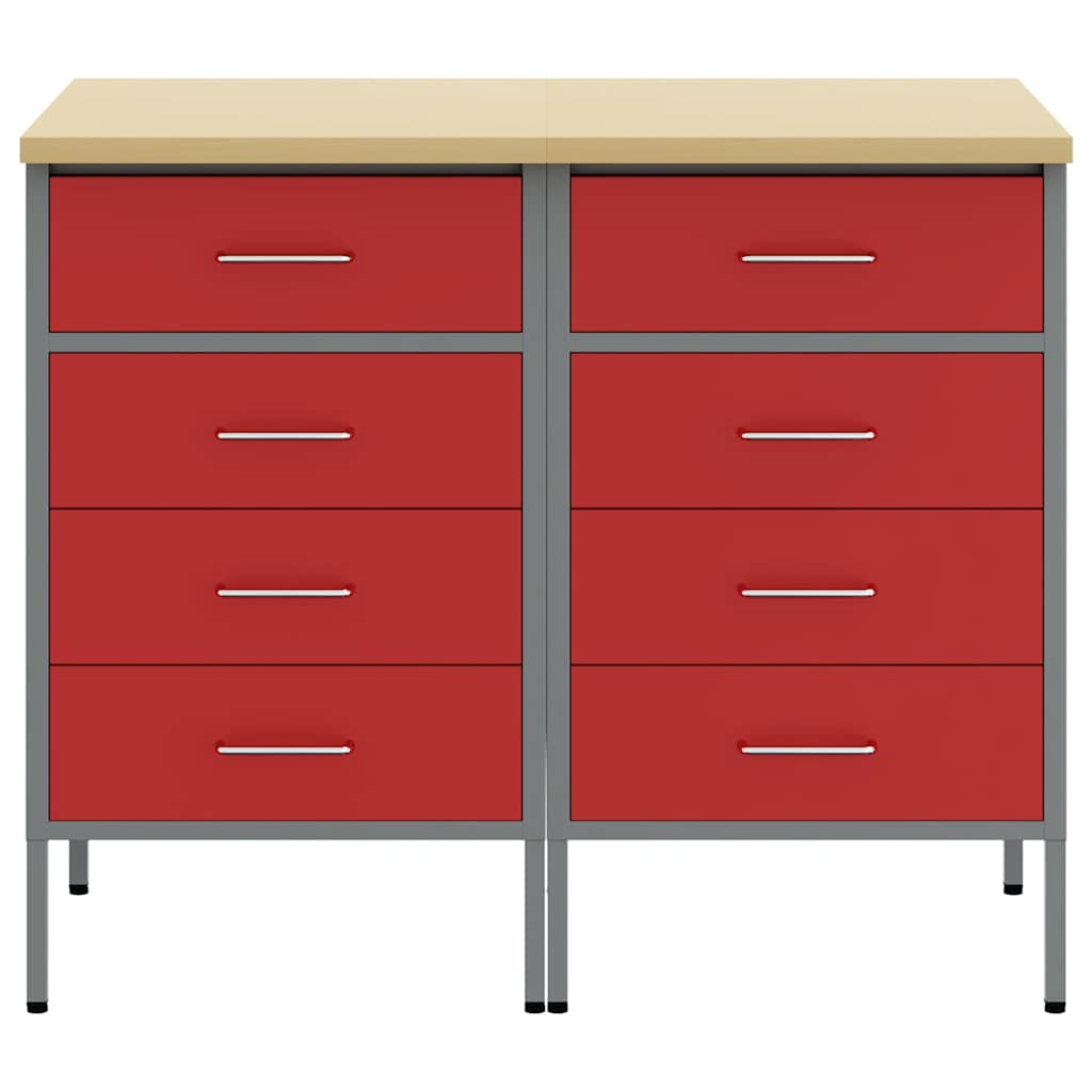 Werkbank mit Schubladen 2 pcs Rot und Grau 100 x 55 x 85 cm