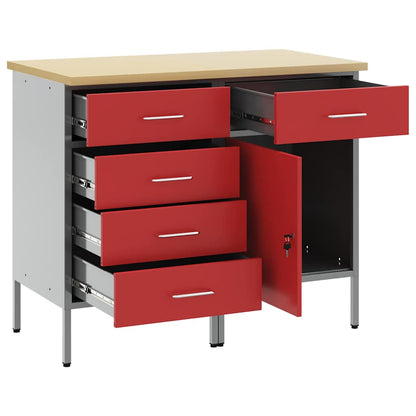 Werkbank mit Schubladen 2 pcs Rot und Grau 100 x 55 x 85 cm