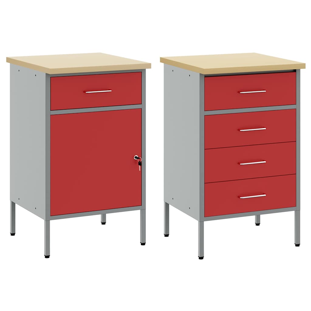 Werkbank mit Schubladen 2 pcs Rot und Grau 100 x 55 x 85 cm