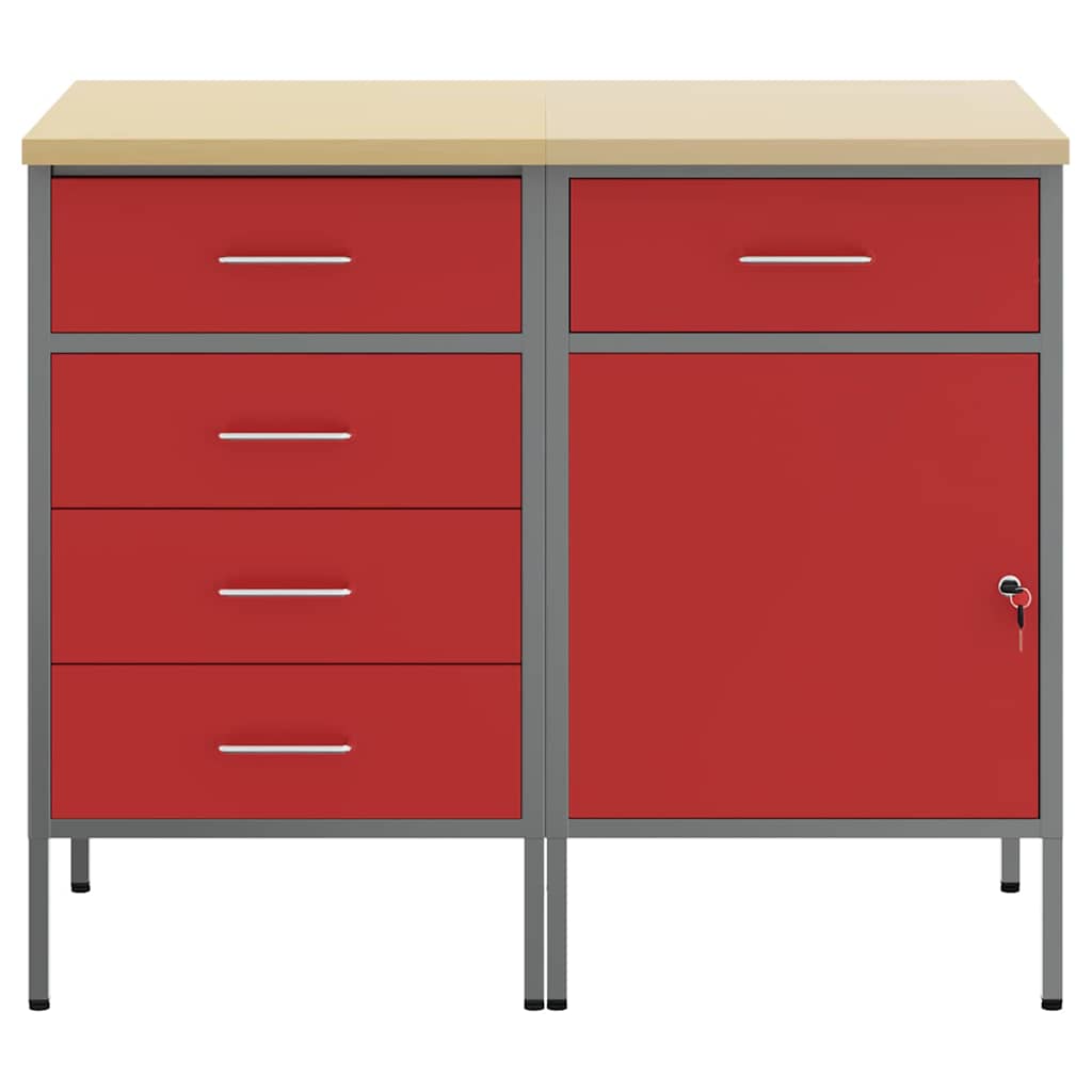 Werkbank mit Schubladen 2 pcs Rot und Grau 100 x 55 x 85 cm