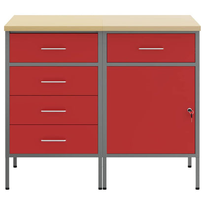 Werkbank mit Schubladen 2 pcs Rot und Grau 100 x 55 x 85 cm