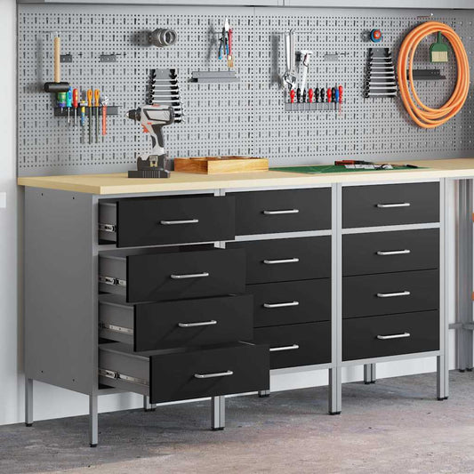 Werkbank mit Schubladen 3 pcs Schwarz und Grau 150 x 55 x 85 cm