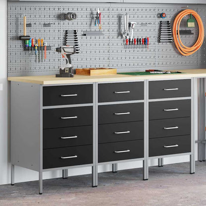 Werkbank mit Schubladen 3 pcs Schwarz und Grau 150 x 55 x 85 cm