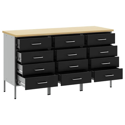 Werkbank mit Schubladen 3 pcs Schwarz und Grau 150 x 55 x 85 cm