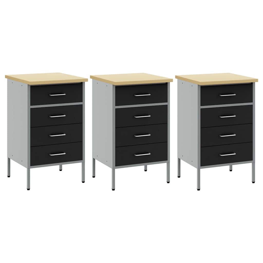 Werkbank mit Schubladen 3 pcs Schwarz und Grau 150 x 55 x 85 cm