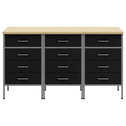 Werkbank mit Schubladen 3 pcs Schwarz und Grau 150 x 55 x 85 cm