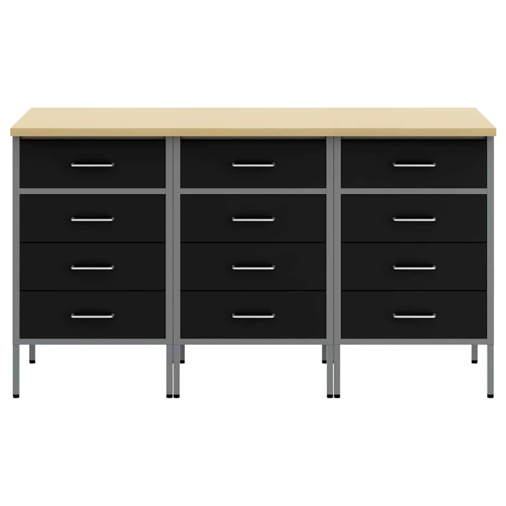 Werkbank mit Schubladen 3 pcs Schwarz und Grau 150 x 55 x 85 cm