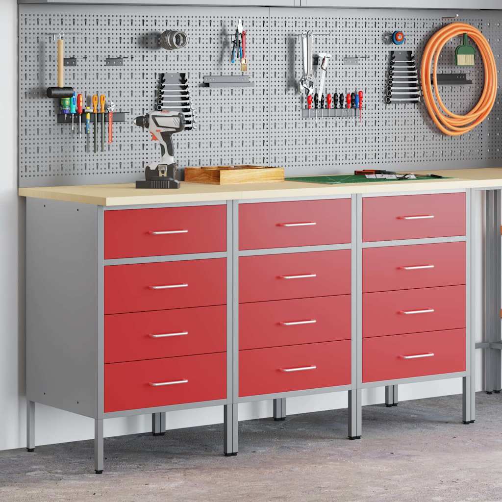 Werkbank mit Schubladen 3 pcs Rot und Grau 150 x 55 x 85 cm