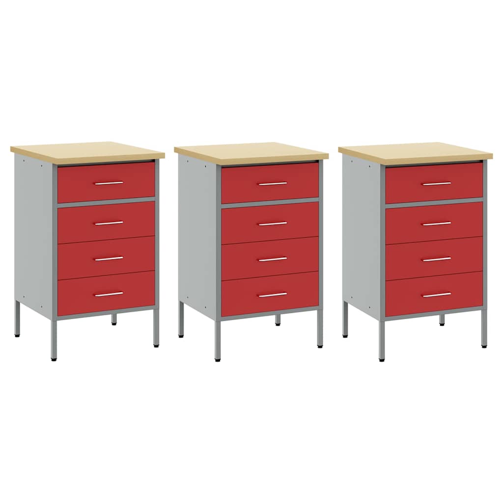 Werkbank mit Schubladen 3 pcs Rot und Grau 150 x 55 x 85 cm