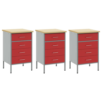 Werkbank mit Schubladen 3 pcs Rot und Grau 150 x 55 x 85 cm