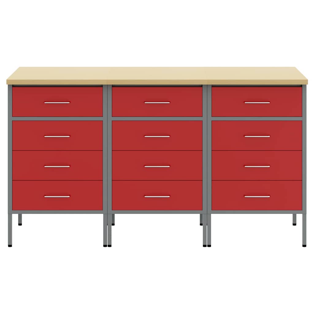 Werkbank mit Schubladen 3 pcs Rot und Grau 150 x 55 x 85 cm