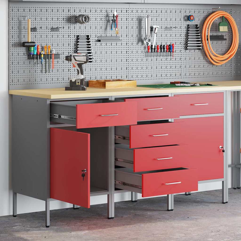 Werkbank mit Schubladen 3 pcs Rot und Grau 150 x 55 x 85 cm