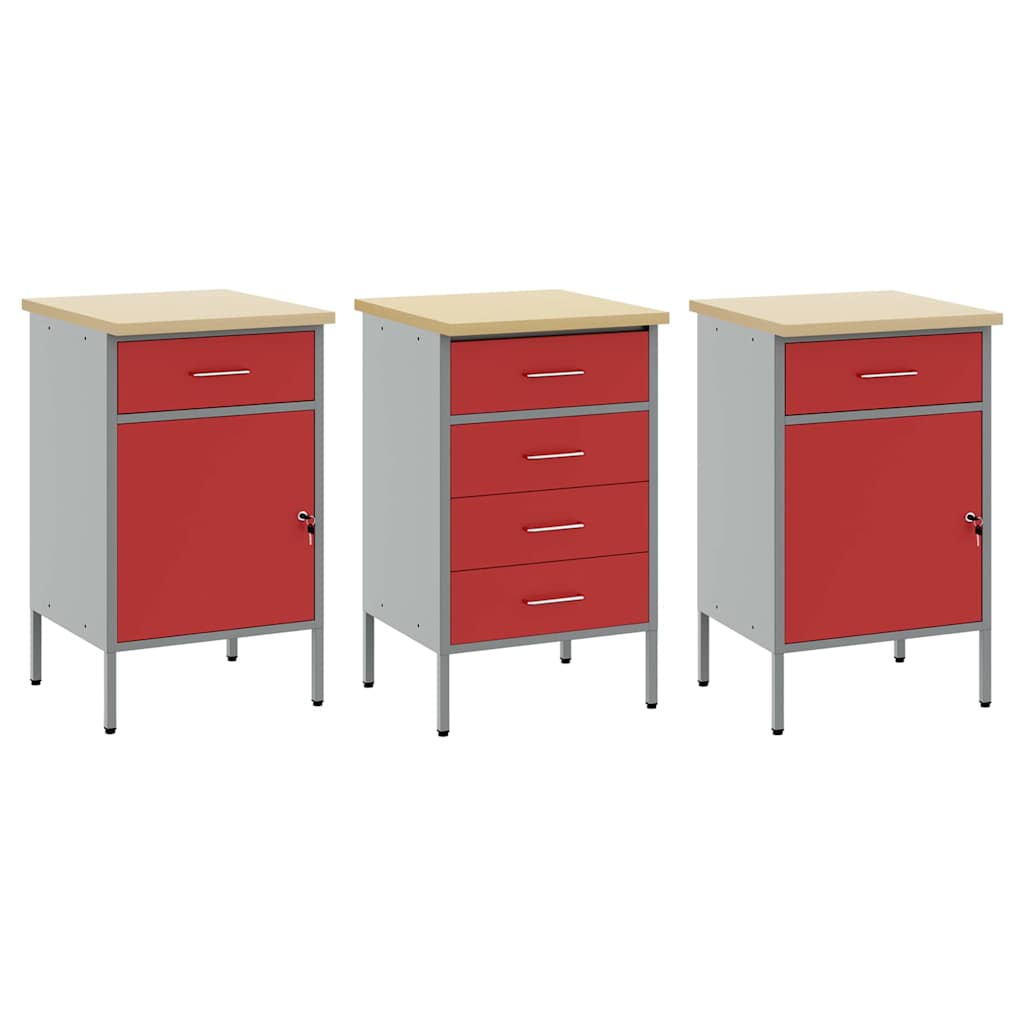 Werkbank mit Schubladen 3 pcs Rot und Grau 150 x 55 x 85 cm