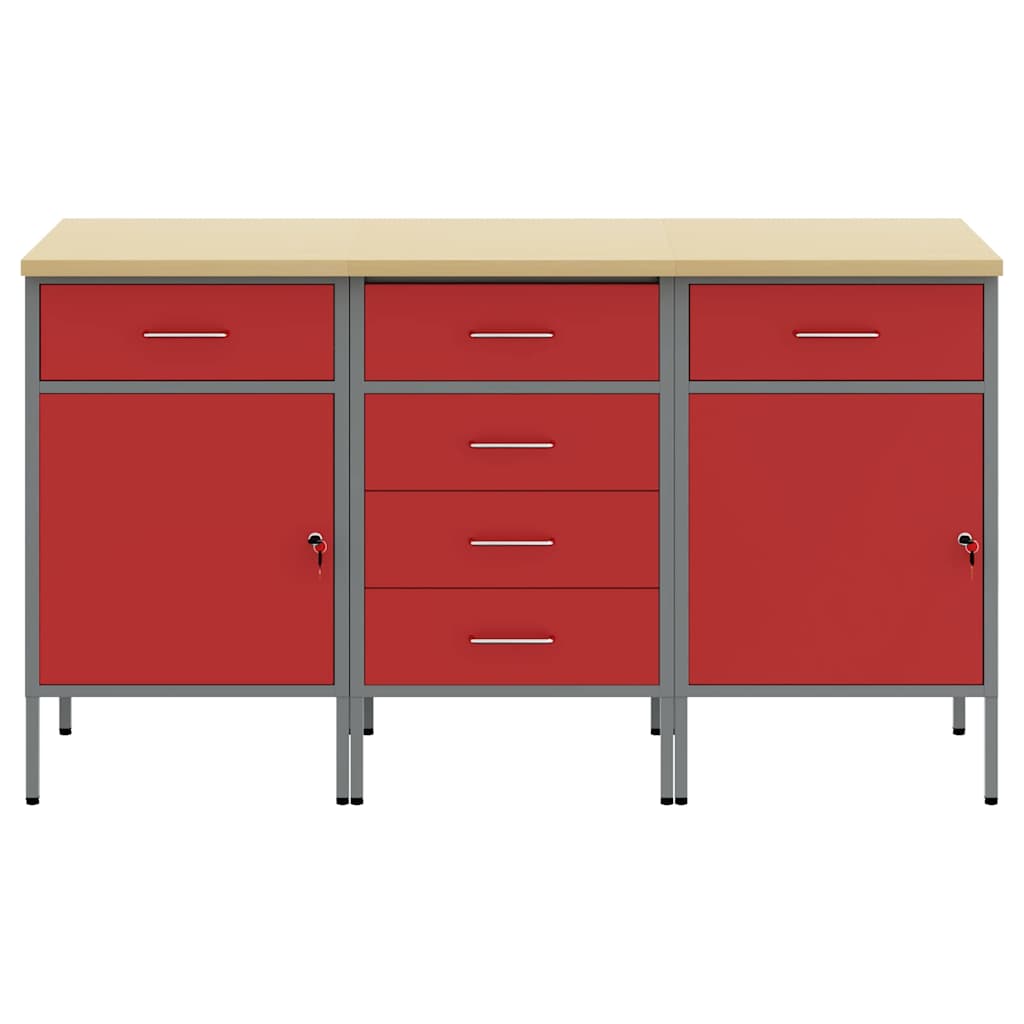 Werkbank mit Schubladen 3 pcs Rot und Grau 150 x 55 x 85 cm