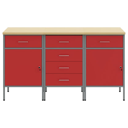 Werkbank mit Schubladen 3 pcs Rot und Grau 150 x 55 x 85 cm
