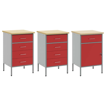 Werkbank mit Schubladen 3 pcs Rot und Grau 150 x 55 x 85 cm
