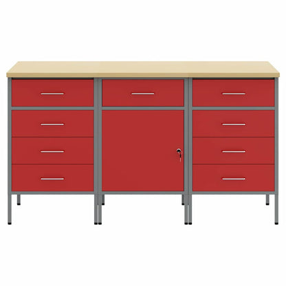 Werkbank mit Schubladen 3 pcs Rot und Grau 150 x 55 x 85 cm