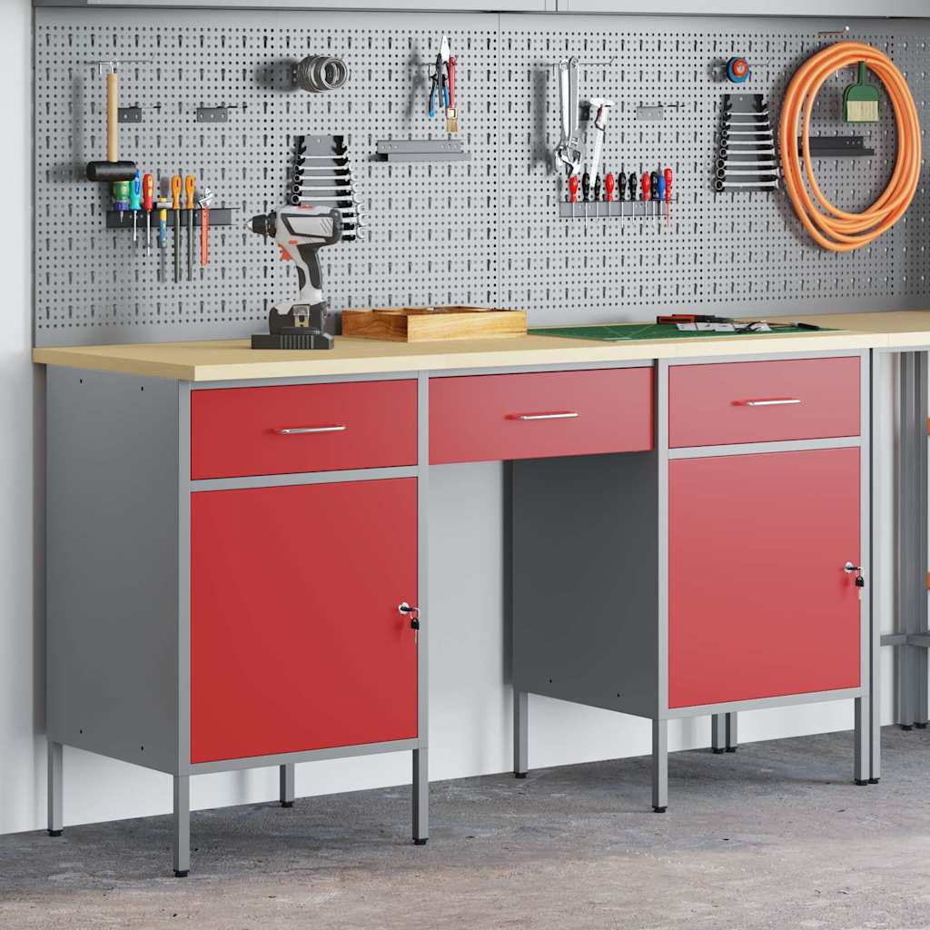 Werkbank 3 pcs Rot 150 x 55 x 85 cm Engineered Holz und Stahl