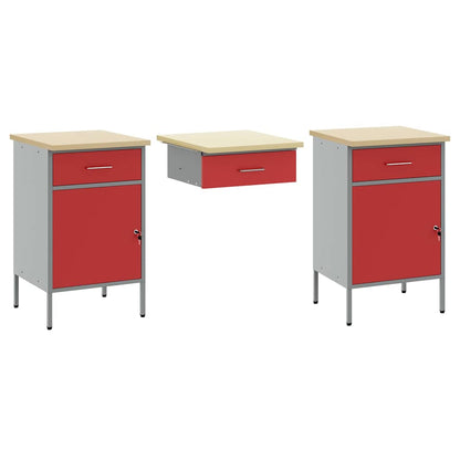 Werkbank 3 pcs Rot 150 x 55 x 85 cm Engineered Holz und Stahl